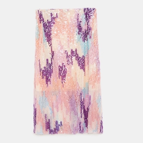 🆕 NWT’s Zara Pastel Sequin Midi Pencil Skirt - Picture 3 of 5
